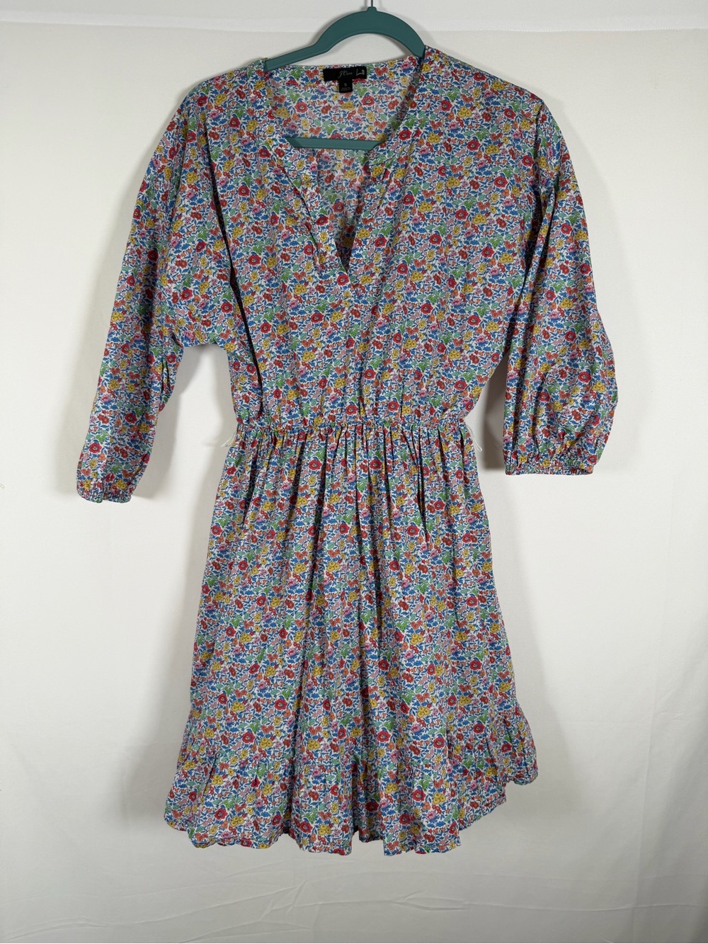 J. Crew Floral‎ Puff Sleeve Mini Dress in Blue, Red, Yellow - Preppy, Boho